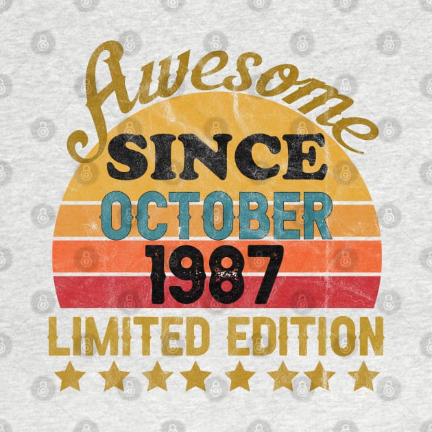 Awesome Since October 1987 34 Year Old 34th Birthday gift T-Shirt by yalp.play